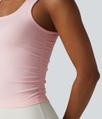 OneForm Seamless Flow Square Neck Ruched Yoga Tank Top — Lotus — view 5