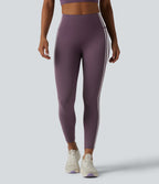 High Waisted Tummy Control Side Stripe Yoga Leggings with Pocket — Night's Purple — view 3