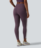 High Waisted Tummy Control Side Stripe Yoga Leggings with Pocket — Night's Purple — view 2