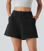Mid Rise A-line Dance Shorts with Pockets — Black — view 4