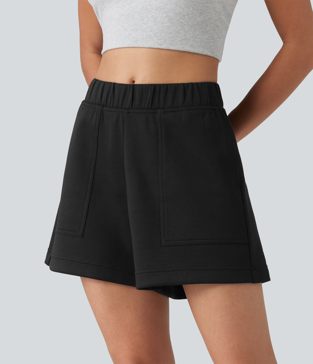 Mid Rise A-line Dance Shorts with Pockets — Black — view 3