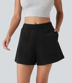 Mid Rise A-line Dance Shorts with Pockets — Black — view 1