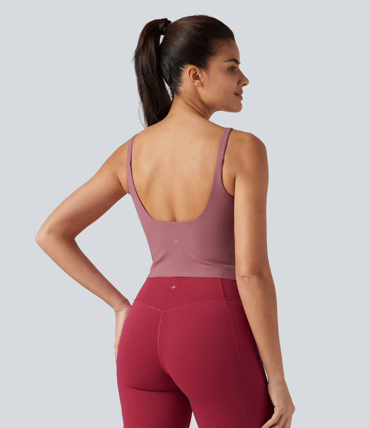 Backless U-Neck Built-in Bra Dance Tank Top — Deco Rose — view 2