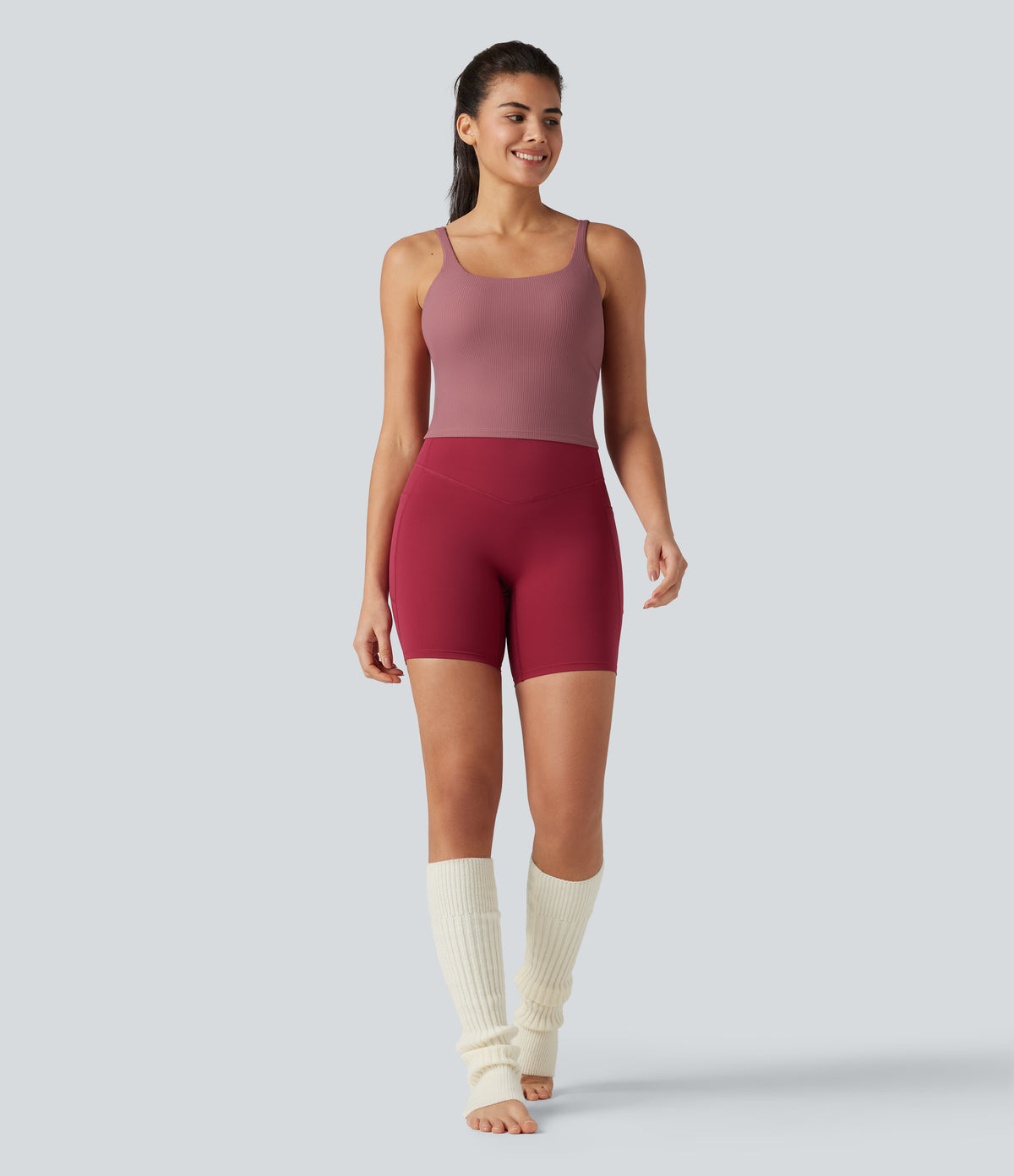 Backless U-Neck Built-in Bra Dance Tank Top — Deco Rose — view 8