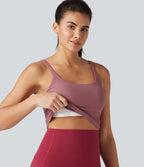 Backless U-Neck Built-in Bra Dance Tank Top — Deco Rose — view 1