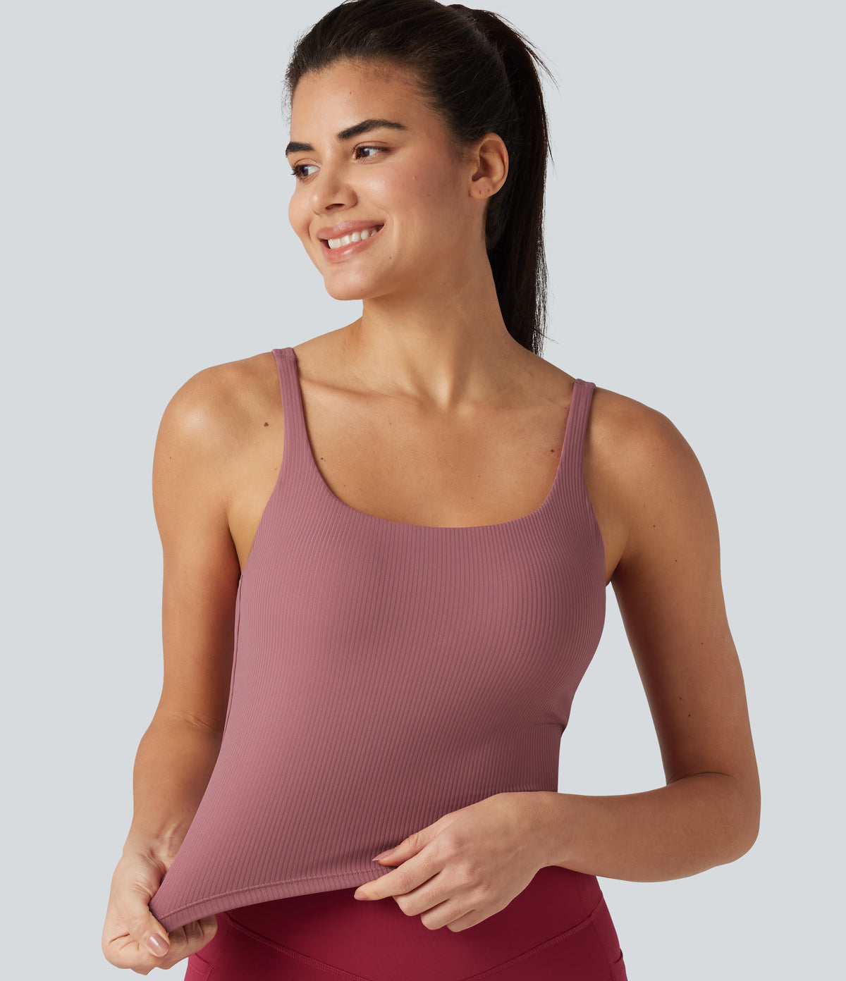 Backless U-Neck Built-in Bra Dance Tank Top — Deco Rose — view 7