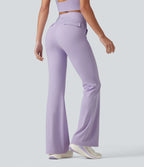 High Waisted Tummy Control Casual Flare Leggings with Pockets — Pastel Lilac — view 2