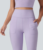 High Waisted Tummy Control Casual Flare Leggings with Pockets — Pastel Lilac — view 6