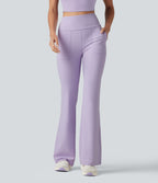 High Waisted Tummy Control Casual Flare Leggings with Pockets — Pastel Lilac — view 3