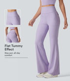 High Waisted Tummy Control Casual Flare Leggings with Pockets — Pastel Lilac — view 1