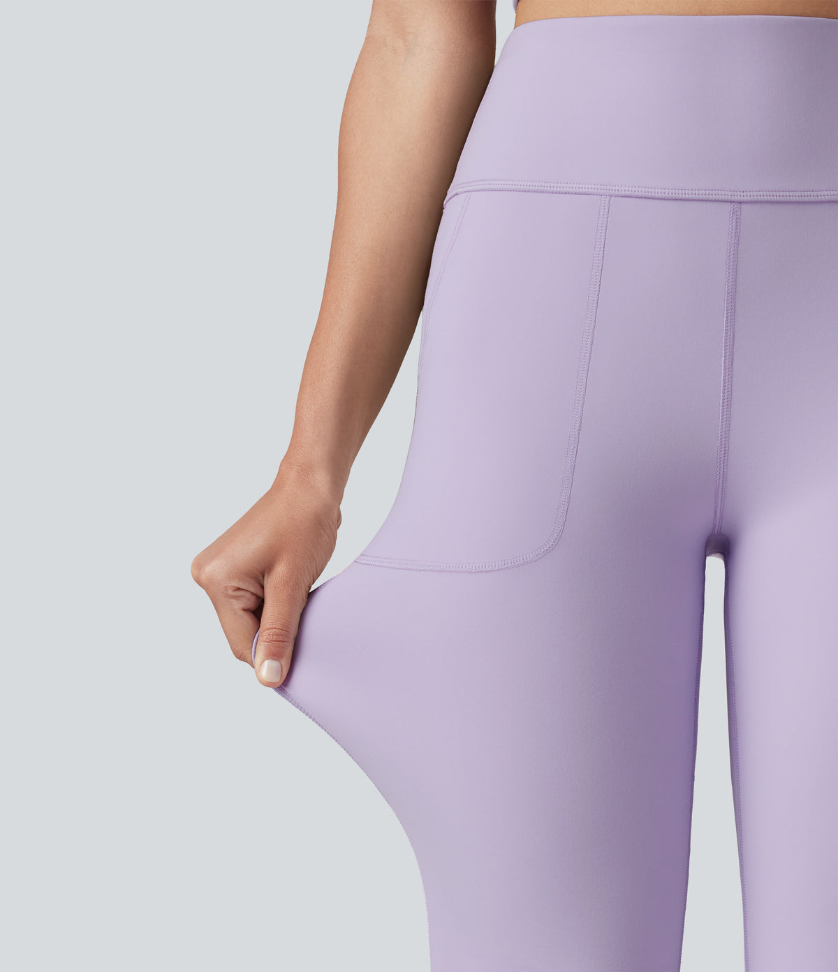 High Waisted Tummy Control Casual Flare Leggings with Pockets — Pastel Lilac — view 7