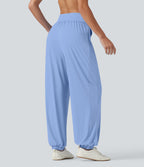 High Waisted Drawstring Split InstantCool Quick Dry Workout Joggers with Pockets-UPF50+ — Sky Blue — view 2