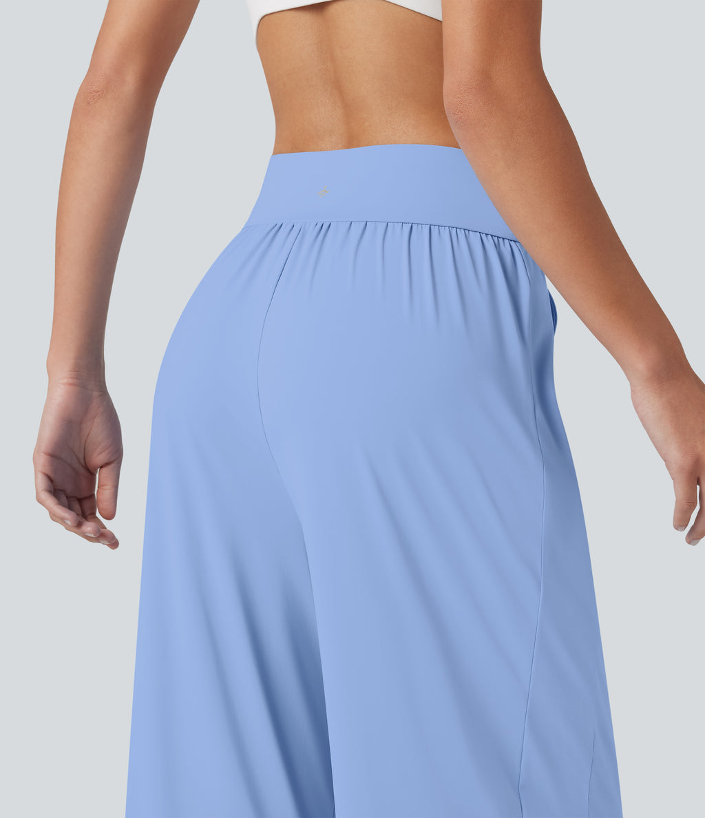 High Waisted Drawstring Split InstantCool Quick Dry Workout Joggers with Pockets-UPF50+ — Sky Blue — view 5
