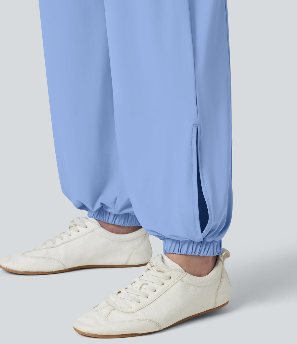High Waisted Drawstring Split InstantCool Quick Dry Workout Joggers with Pockets-UPF50+ — Sky Blue — view 6