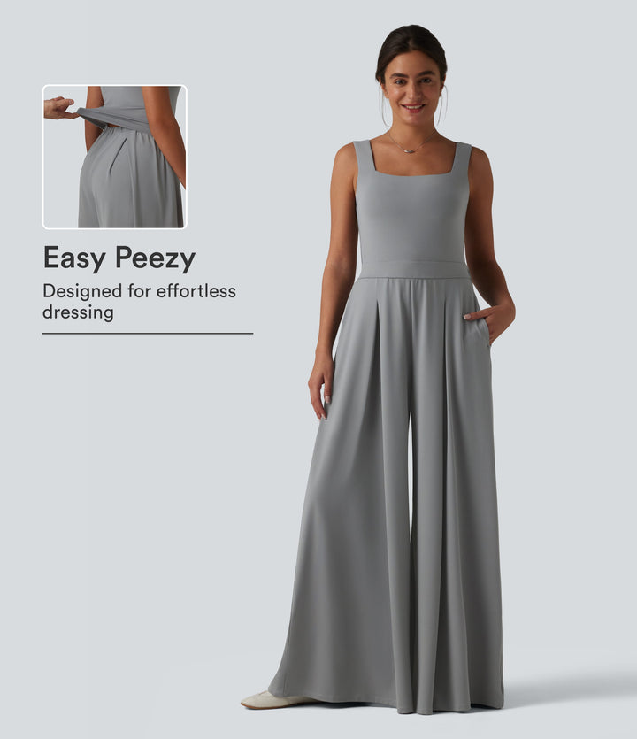 Square Neck Baggy Casual Jumpsuit with Pockets-Edition — Ultimate Gray — view 1
