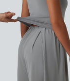 Square Neck Baggy Casual Jumpsuit with Pockets-Edition — Ultimate Gray — view 5