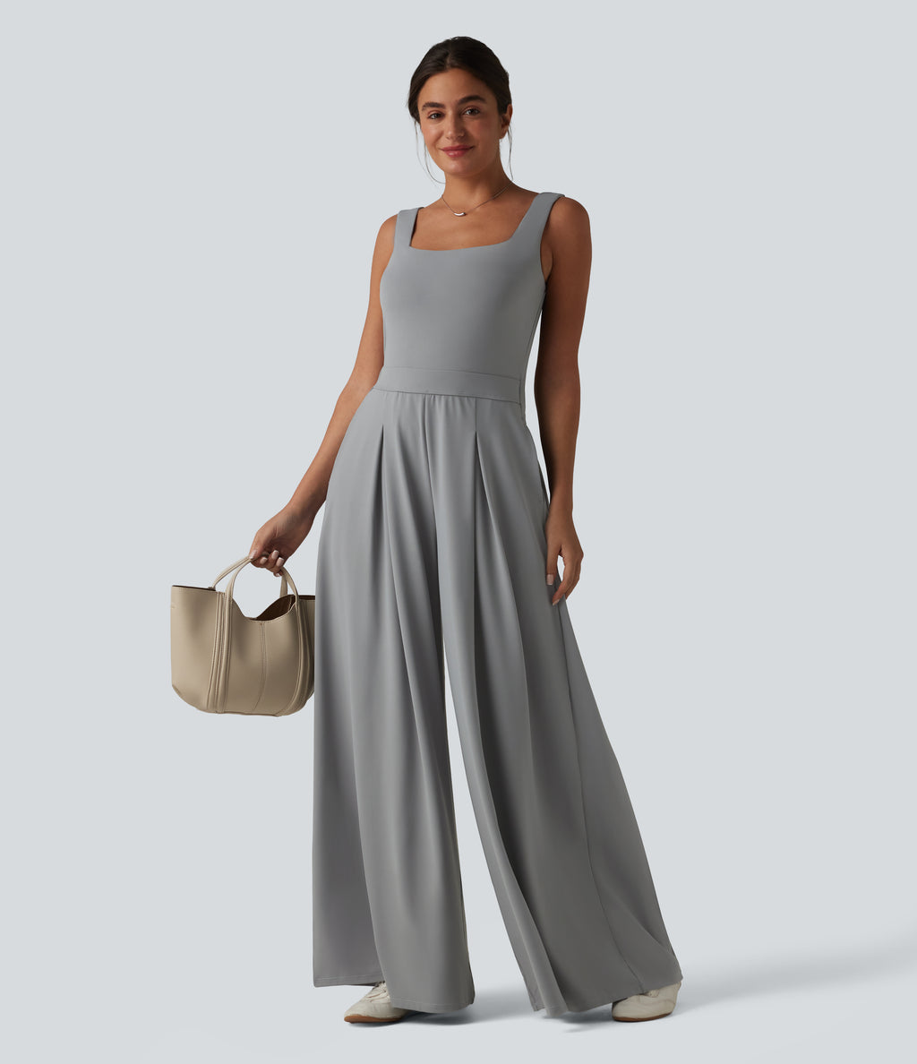 Square Neck Baggy Casual Jumpsuit with Pockets-Edition — Ultimate Gray — view 6