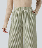 High Waisted Stripes Baggy Lounge Trousers with Pockets — Capulet Olive — view 4