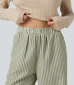 High Waisted Stripes Baggy Lounge Trousers with Pockets — Capulet Olive — view 5
