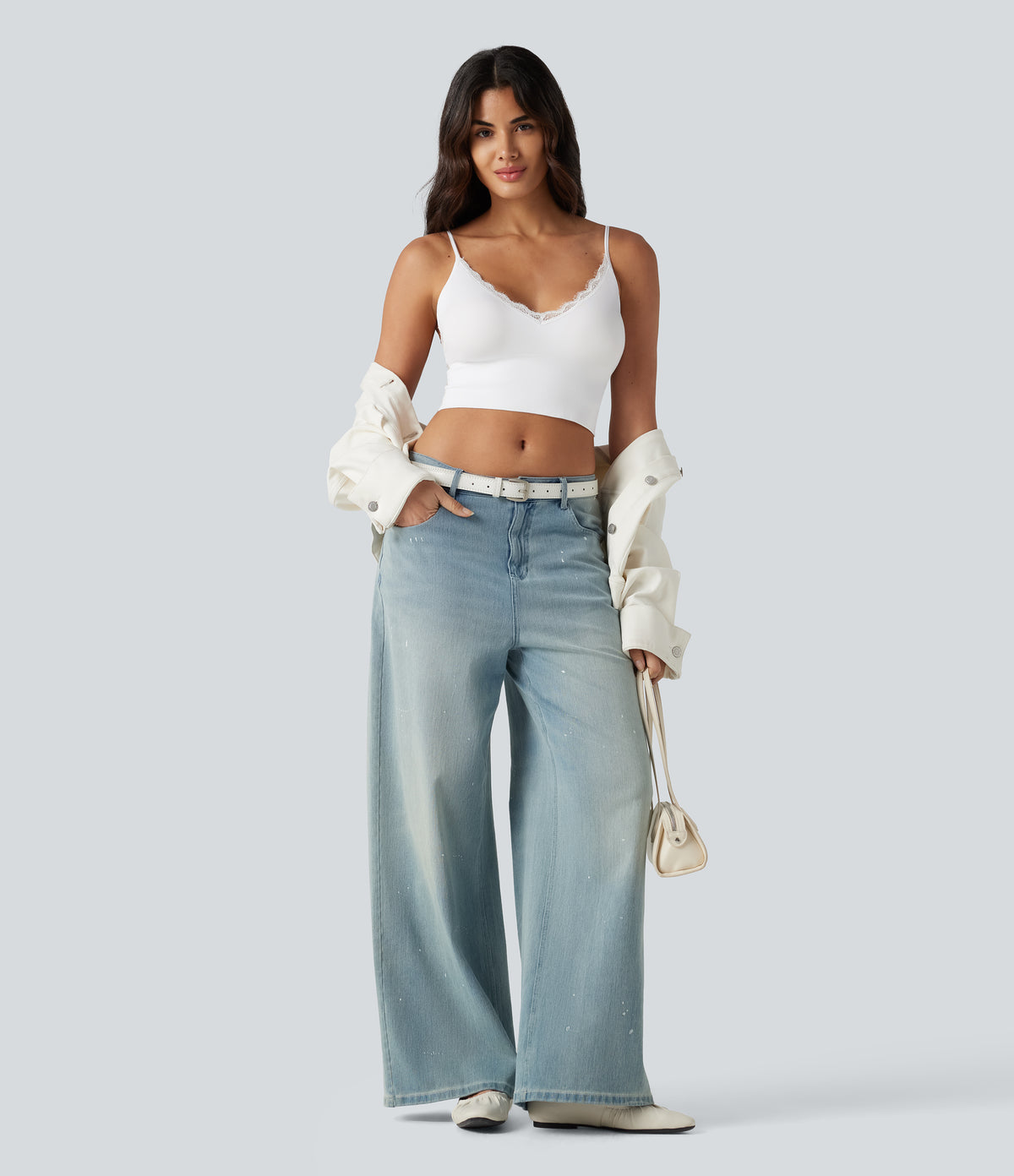 OneForm Seamless Flow Low Support Contrast Lace Casual Sports Bra — White — view 6