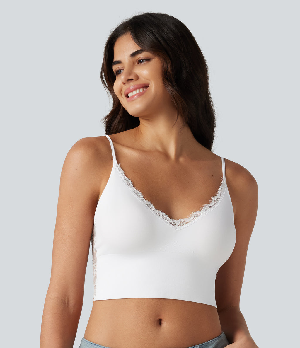 OneForm Seamless Flow Low Support Contrast Lace Casual Sports Bra — White — view 4