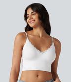 OneForm Seamless Flow Low Support Contrast Lace Casual Sports Bra — White — view 4