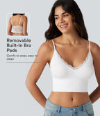 OneForm Seamless Flow Low Support Contrast Lace Casual Sports Bra — White — view 1