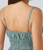 Tie Front Flowy Mini Casual Linen-Feel Slip Dress — Silverwood Sage — view 6