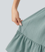 Tie Front Flowy Mini Casual Linen-Feel Slip Dress — Silverwood Sage — view 7