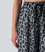 High Waisted Drawstring Baggy Leopard Print Sheer Mesh Casual Trousers with Pockets — Frosted Panther — view 6