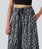 High Waisted Drawstring Baggy Leopard Print Sheer Mesh Casual Trousers with Pockets — Frosted Panther — view 4