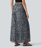High Waisted Drawstring Baggy Leopard Print Sheer Mesh Casual Trousers with Pockets — Frosted Panther — view 2