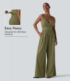 V Neck Built-in Bra Casual Slip Jumpsuit with Pockets-Edition — Capulet Olive — view 1