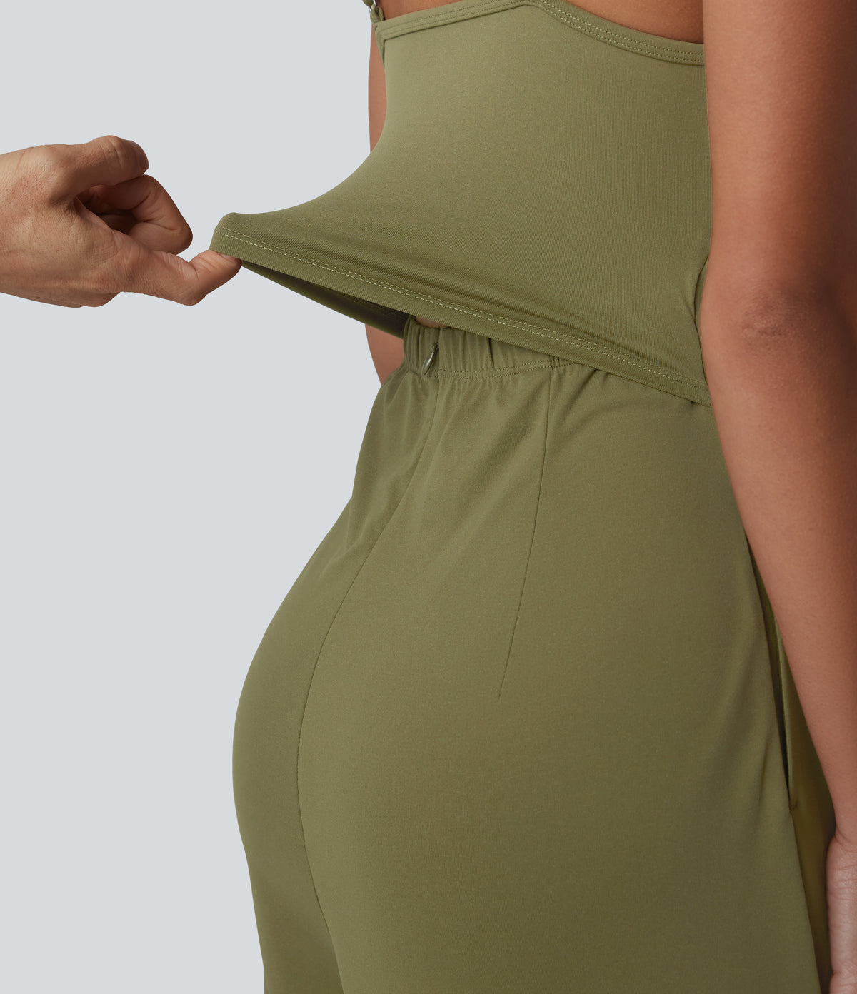 V Neck Built-in Bra Casual Slip Jumpsuit with Pockets-Edition — Capulet Olive — view 4
