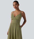 V Neck Built-in Bra Casual Slip Jumpsuit with Pockets-Edition — Capulet Olive — view 6