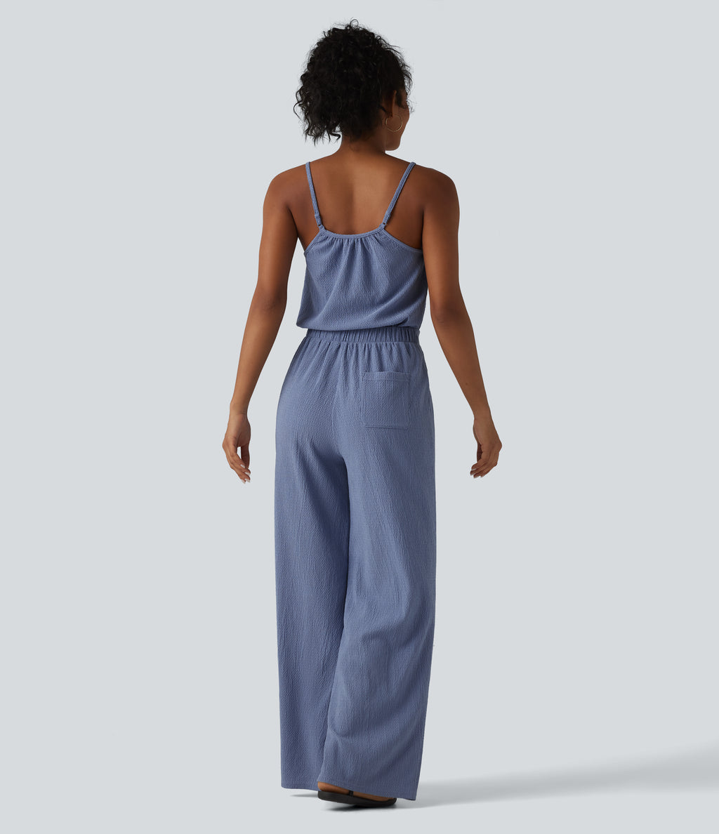 Wide Leg Casual Slip Jumpsuit with Pockets-Edition — Country Blue — view 2