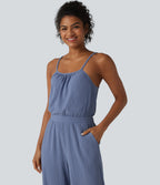 Wide Leg Casual Slip Jumpsuit with Pockets-Edition — Country Blue — view 5