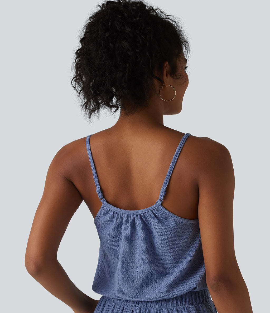 Wide Leg Casual Slip Jumpsuit with Pockets-Edition — Country Blue — view 4