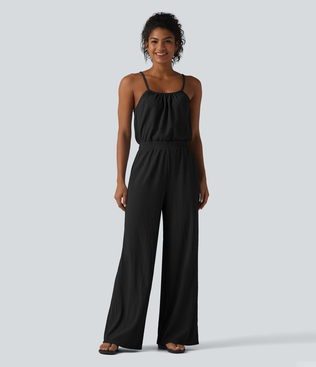 Wide Leg Casual Slip Jumpsuit with Pockets-Edition — Black — view 8