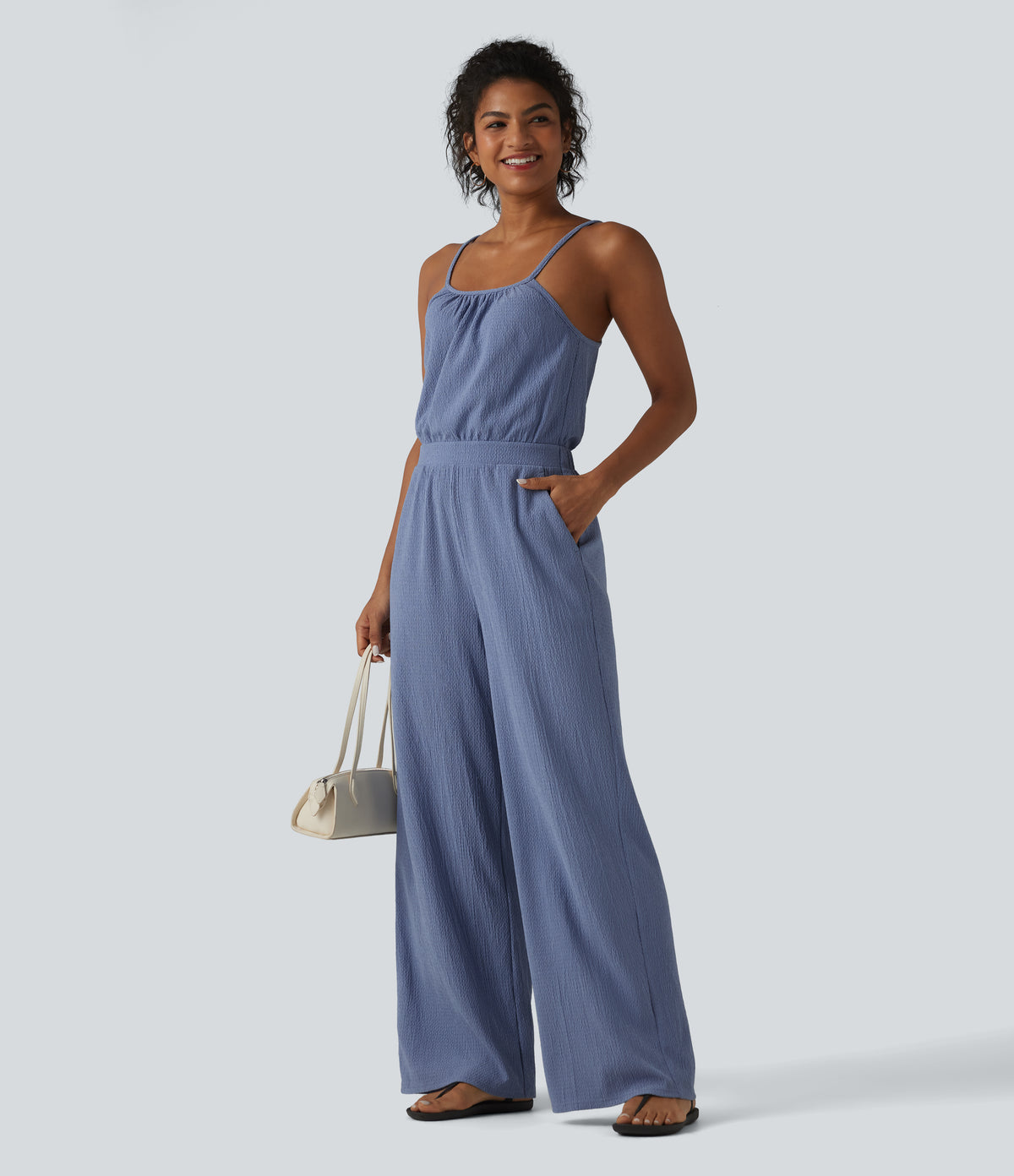 Wide Leg Casual Slip Jumpsuit with Pockets-Edition — Country Blue — view 7