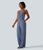 Wide Leg Casual Slip Jumpsuit with Pockets-Edition — Country Blue — view 3