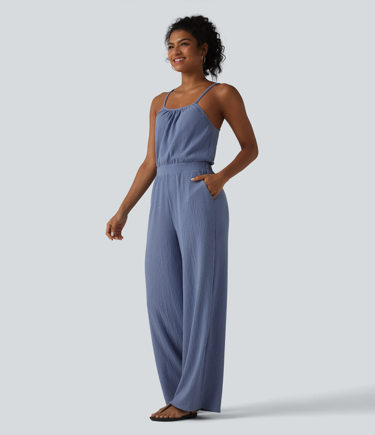Wide Leg Casual Slip Jumpsuit with Pockets-Edition — Country Blue — view 3