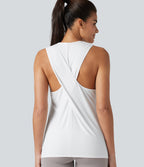 Crossover Racerback Sleeveless InstantCool Quick Dry Yoga Sports Top-UPF50+ — White — view 1