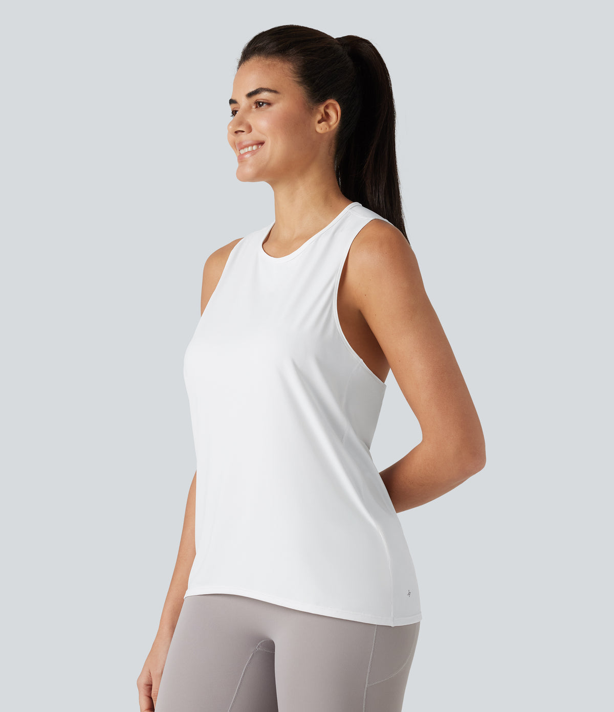 Crossover Racerback Sleeveless InstantCool Quick Dry Yoga Sports Top-UPF50+ — White — view 3