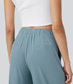 Asymmetric Mid Rise Barrel Leg Quick Dry Work Trousers with Pockets — Stone Blue — view 7