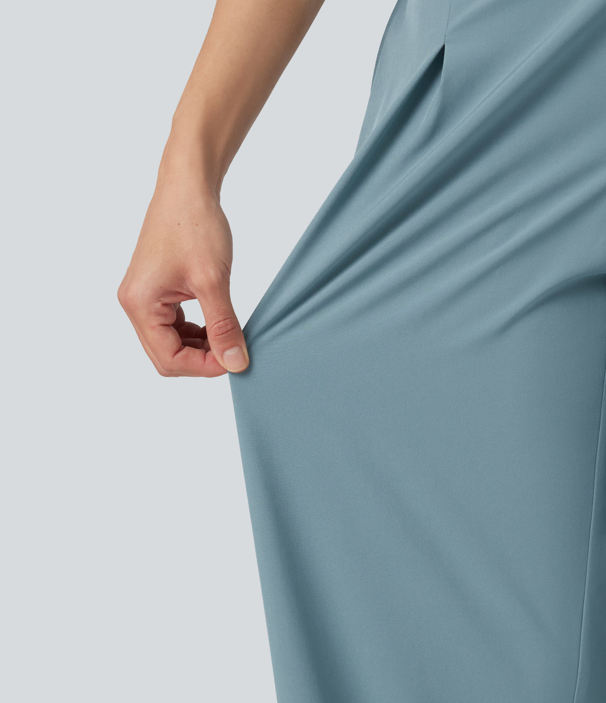 Asymmetric Mid Rise Barrel Leg Quick Dry Work Trousers with Pockets — Stone Blue — view 5