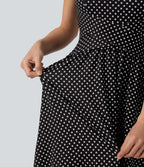 Sleeveless Backless Crossover Polka Dot Midi Casual Flowy Dress with Pockets — Midnight Dots — view 6