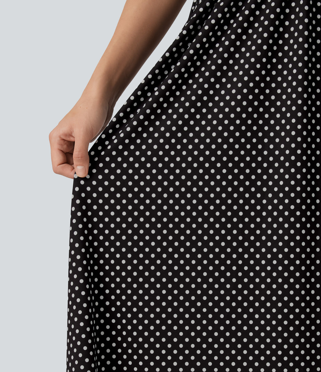Sleeveless Backless Crossover Polka Dot Midi Casual Flowy Dress with Pockets — Midnight Dots — view 7