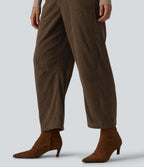 High Waisted Corduroy Work Barrel Leg Trousers with Pockets — Demitasse — view 6