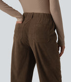 High Waisted Corduroy Work Barrel Leg Trousers with Pockets — Demitasse — view 5